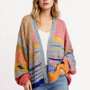 NWT Sincerely Jules Patchwork Open Front Knit Cardigan Sweater Women's Medium